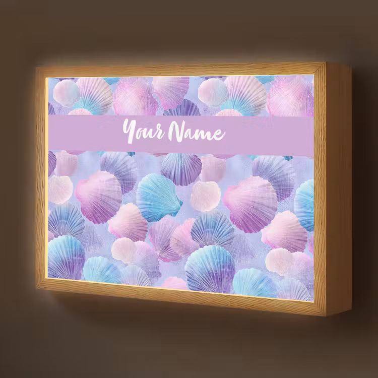 Schelpen - Paars - Blauw - Patroon Light Box met batterij (Wandlamp kind) middel -z3d_website
