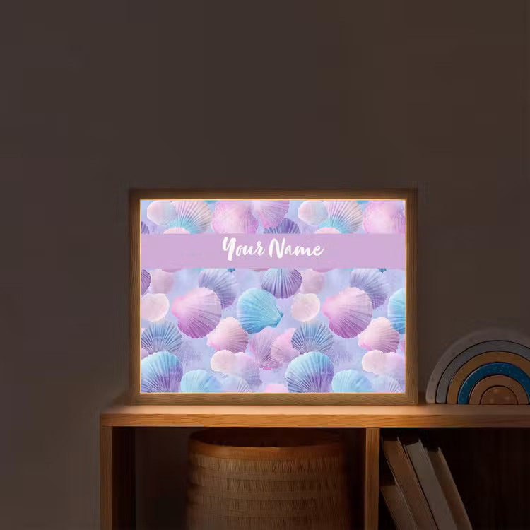 Schelpen - Paars - Blauw - Patroon Light Box met batterij (Wandlamp kind) middel -sfeer1_kind