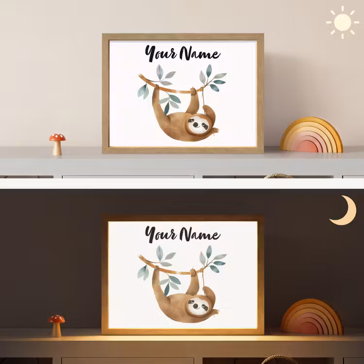 Luiaard - Dier - Jungle dieren Light Box met batterij (Wandlamp kind) middel -sfeer3_kind