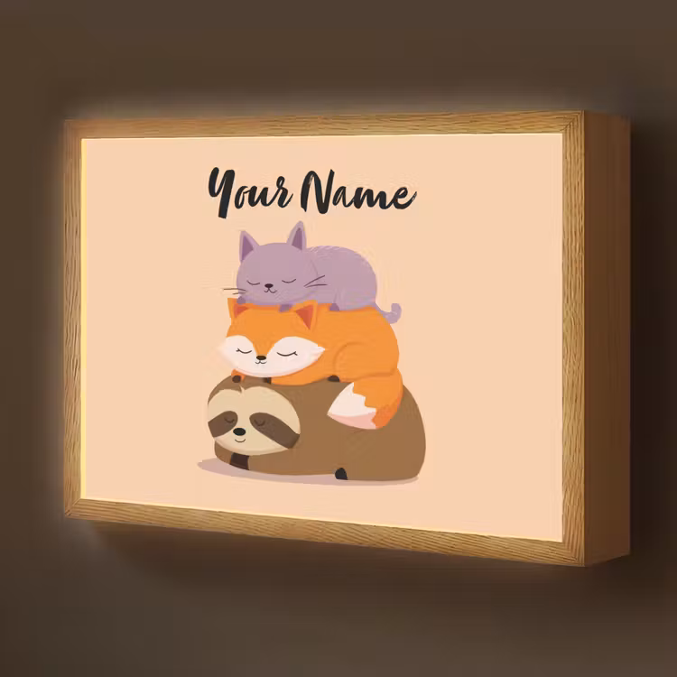Luiaard - Vos - Kat - Slaperig Light Box met batterij (Wandlamp kind) middel -z3d_website