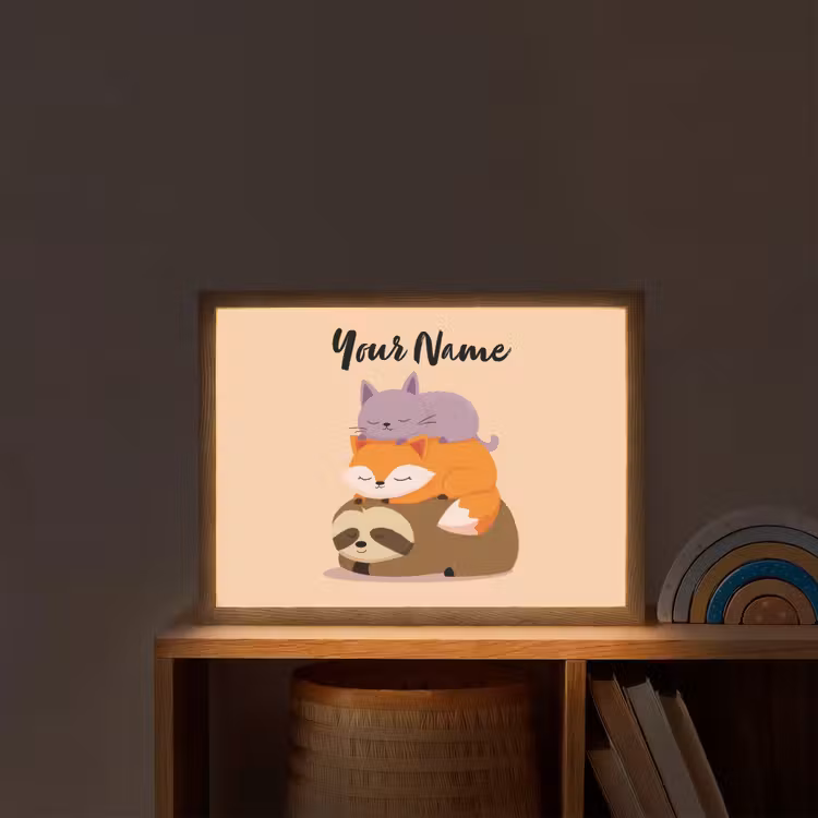 Luiaard - Vos - Kat - Slaperig Light Box met batterij (Wandlamp kind) middel -sfeer1_kind