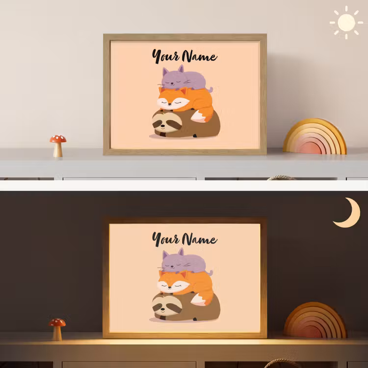 Luiaard - Vos - Kat - Slaperig Light Box met batterij (Wandlamp kind) middel -sfeer3_kind