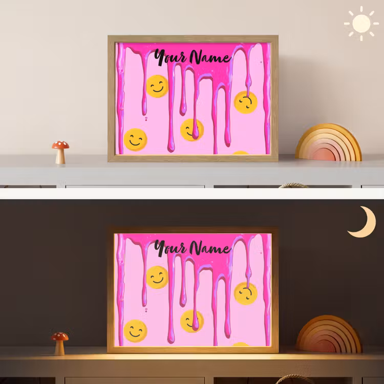 Smiley - Roze - Glazuur Light Box met batterij (Wandlamp kind) middel -sfeer3_kind