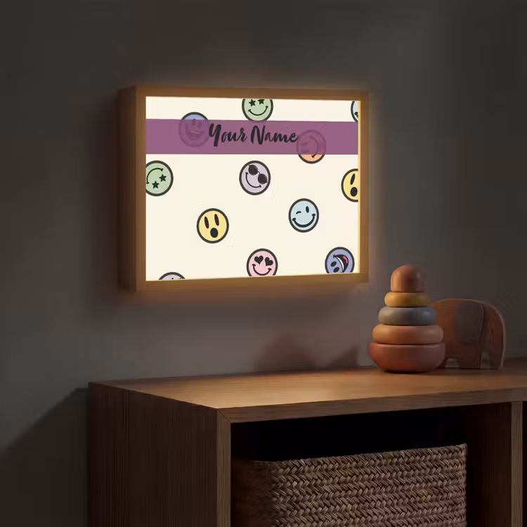 Smileys - Kleurrijk - Grappig Light Box met batterij (Wandlamp kind) middel -sfeer5_kind
