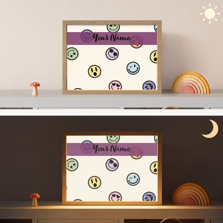 Smileys - Kleurrijk - Grappig Light Box met batterij (Wandlamp kind) middel -sfeer3_kind