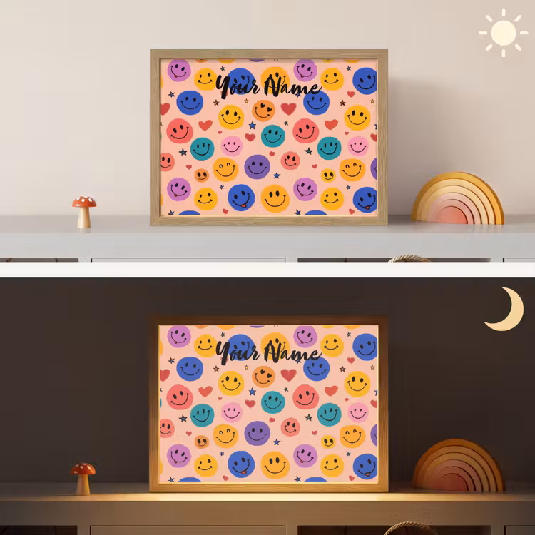 Smileys - Kleurrijk - Hartjes Light Box met batterij (Wandlamp kind) middel -sfeer3_kind