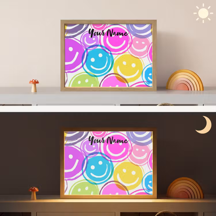 Smileys - Kleurrijk - Neon Light Box met batterij (Wandlamp kind) middel -sfeer3_kind