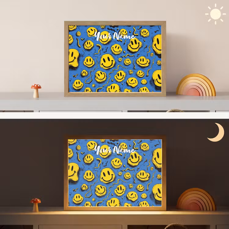 Smileys - Geel - Blauw Light Box met batterij (Wandlamp kind) middel -sfeer3_kind