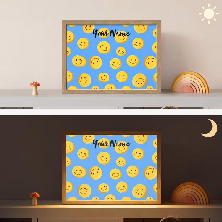 Smileys - Geel - Blauw Light Box met batterij (Wandlamp kind) middel -sfeer3_kind
