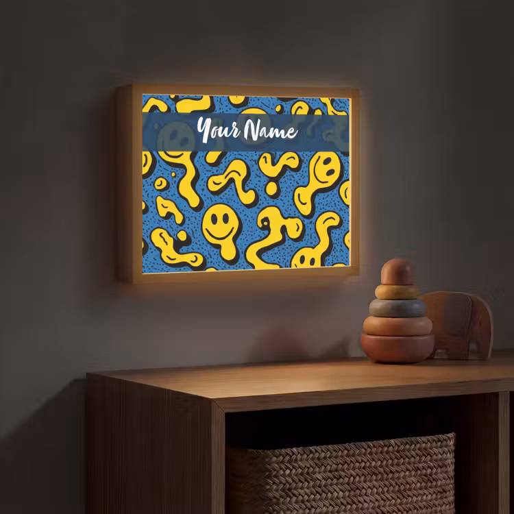 Smileys - Geel - Blauw Light Box met batterij (Wandlamp kind) middel -sfeer5_kind