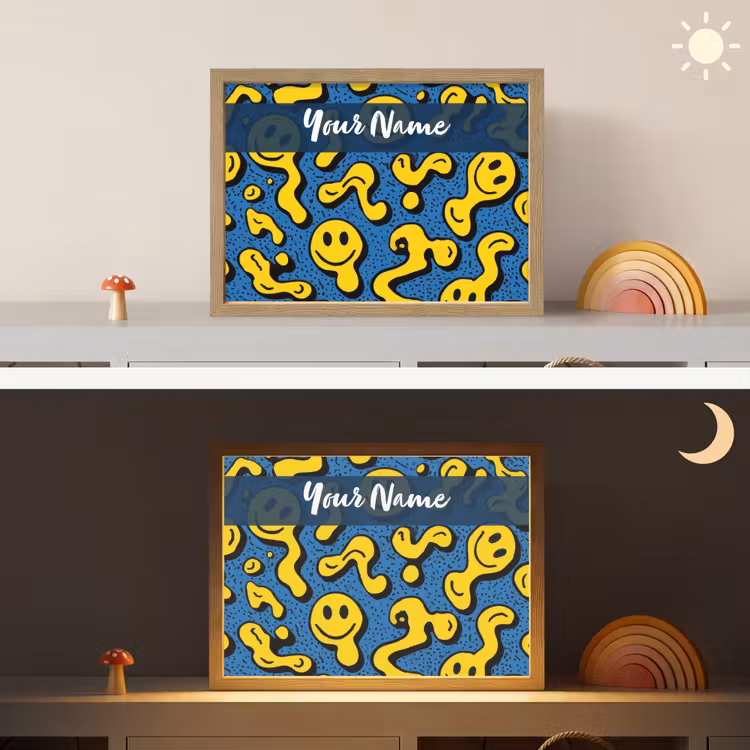 Smileys - Geel - Blauw Light Box met batterij (Wandlamp kind) middel -sfeer3_kind