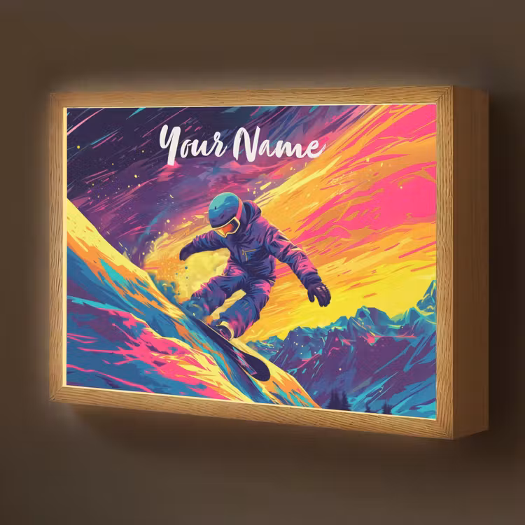 Snowboarden - Sneeuw - Kleurrijk Light Box met batterij (Wandlamp kind) middel -z3d_website