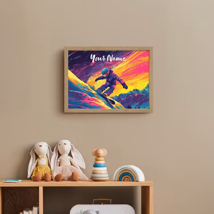Snowboarden - Sneeuw - Kleurrijk Light Box met batterij (Wandlamp kind) middel -sfeer2_kind