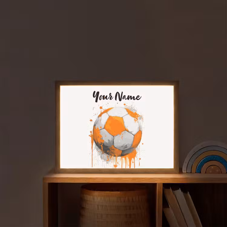 Voetbal - Abstract - Oranje - Verfspatten Light Box met batterij (Wandlamp kind) middel -sfeer1_kind