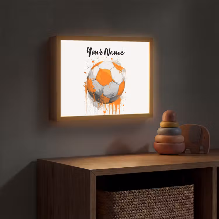 Voetbal - Abstract - Oranje - Verfspatten Light Box met batterij (Wandlamp kind) middel -sfeer5_kind