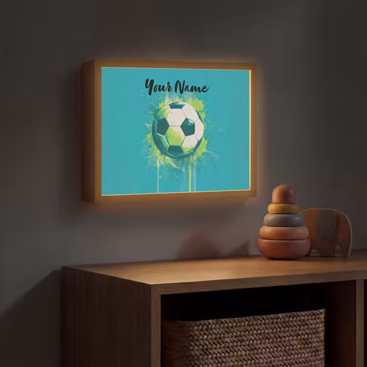 Voetbal - Abstract - Verfspatten - Groen Light Box met batterij (Wandlamp kind) middel -sfeer5_kind