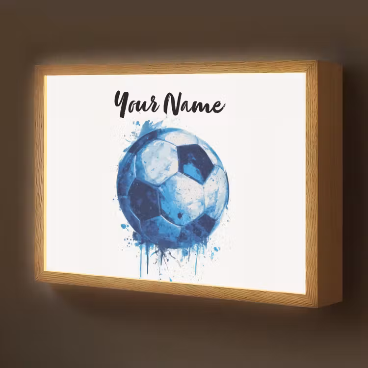 Voetbal - Blauw - Inkt - Spatten Light Box met batterij (Wandlamp kind) middel -z3d_website