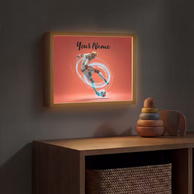 Voetbal - Jongen - Rood - Lichtcirkel Light Box met batterij (Wandlamp kind) middel -sfeer5_kind