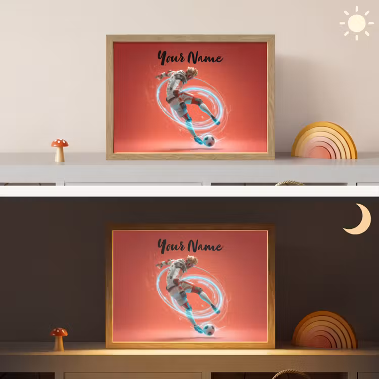 Voetbal - Jongen - Rood - Lichtcirkel Light Box met batterij (Wandlamp kind) middel -sfeer3_kind