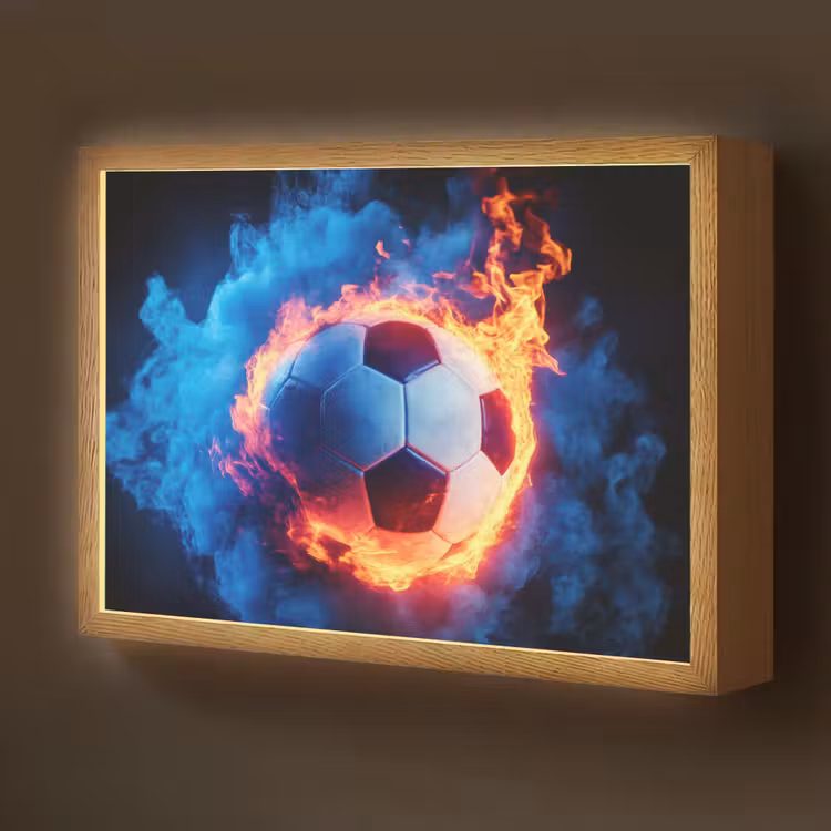 Voetbal - Vuur - IJs - Blauw Light Box met batterij (Wandlamp kind) middel -z3d_website