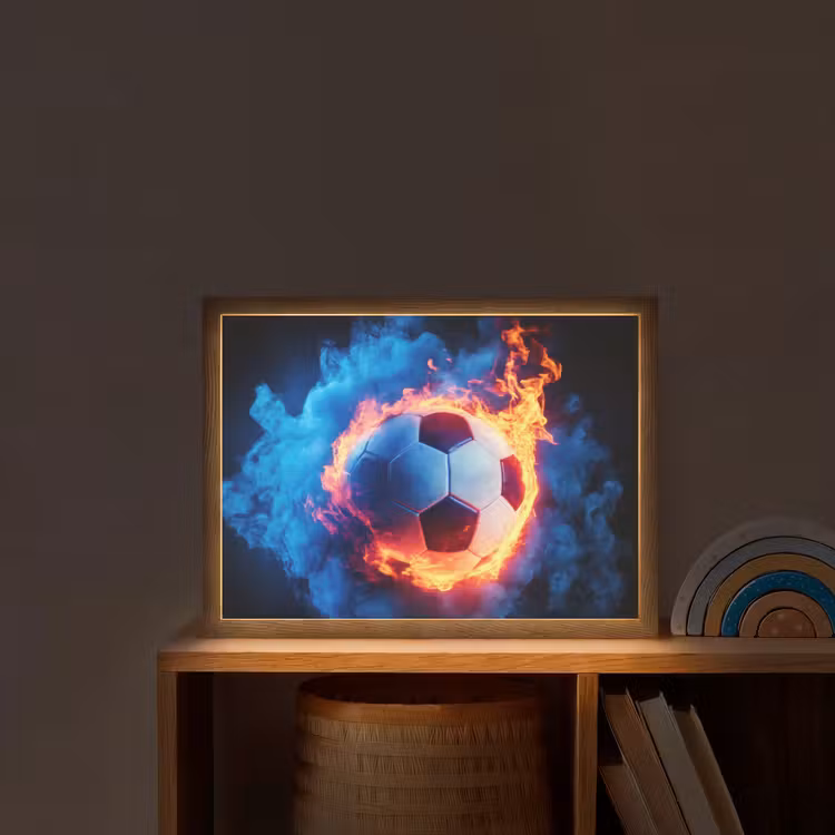 Voetbal - Vuur - IJs - Blauw Light Box met batterij (Wandlamp kind) middel -sfeer1_kind