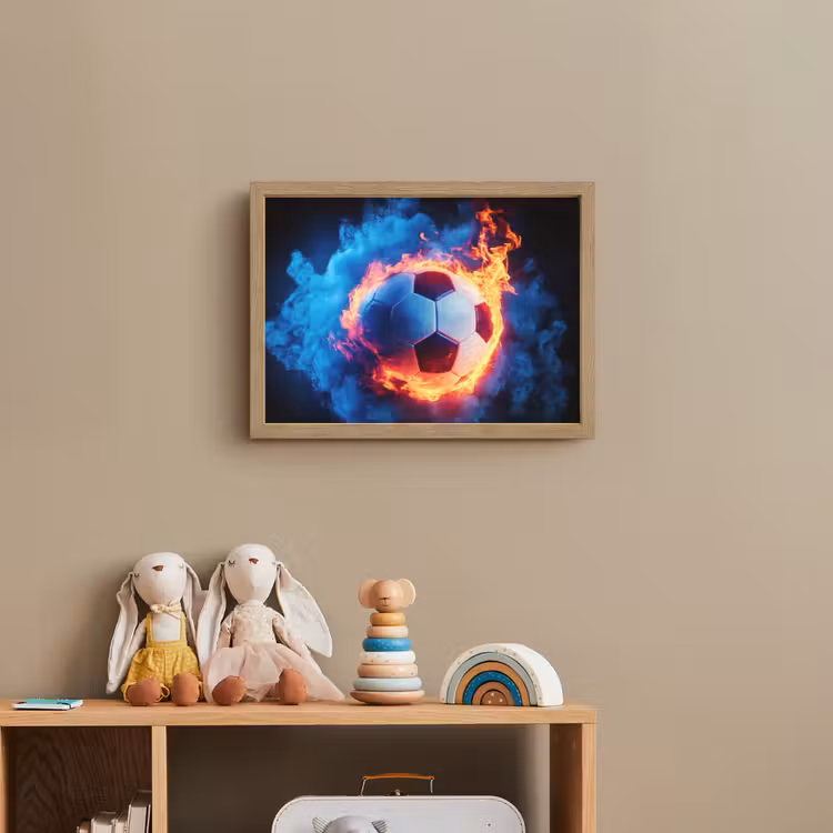 Voetbal - Vuur - IJs - Blauw Light Box met batterij (Wandlamp kind) middel -sfeer2_kind