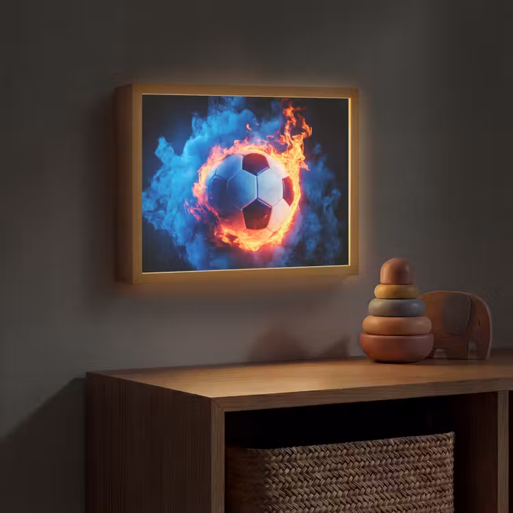 Voetbal - Vuur - IJs - Blauw Light Box met batterij (Wandlamp kind) middel -sfeer5_kind