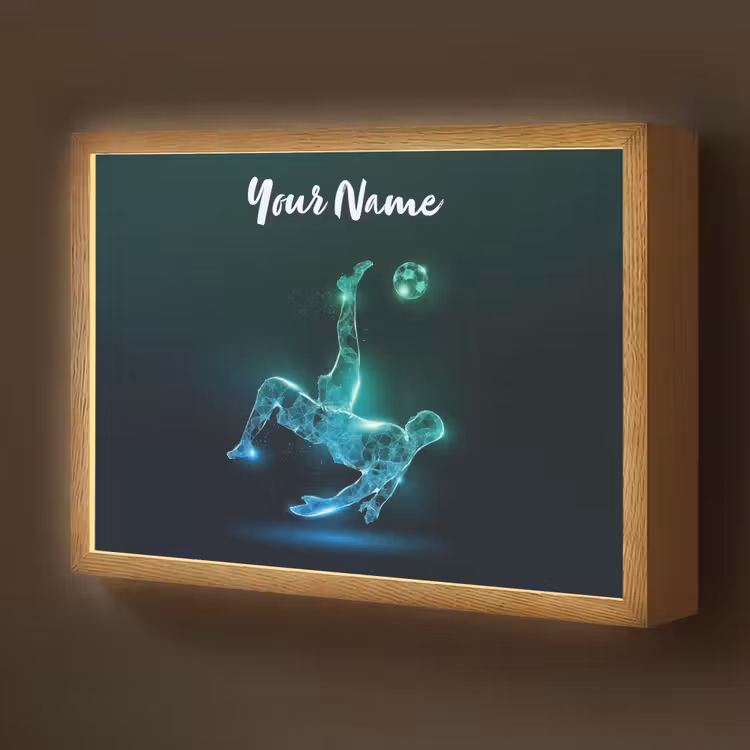Voetbal - Voetballer - Jongen - Zwart Light Box met batterij (Wandlamp kind) middel -z3d_website