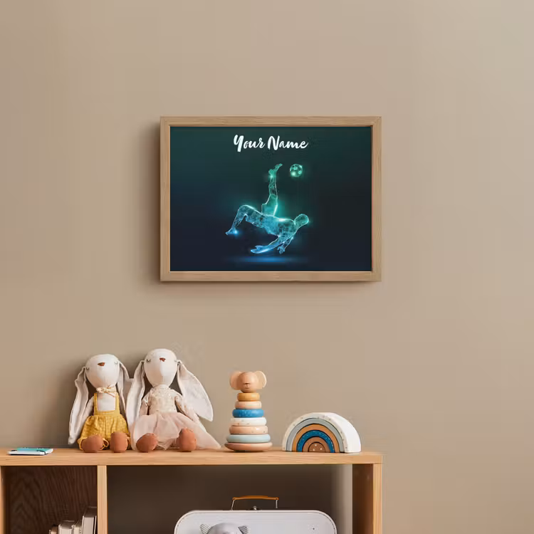 Voetbal - Voetballer - Jongen - Zwart Light Box met batterij (Wandlamp kind) middel -sfeer2_kind