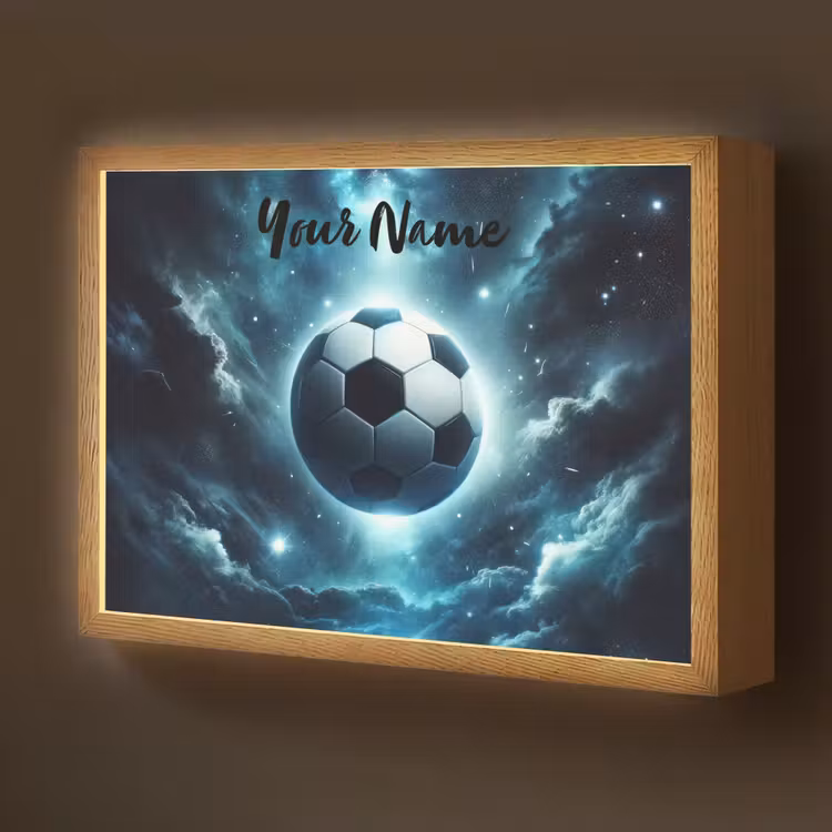 Voetbal - Galaxy - Ruimte - Sport - Blauw Light Box met batterij (Wandlamp kind) middel -z3d_website