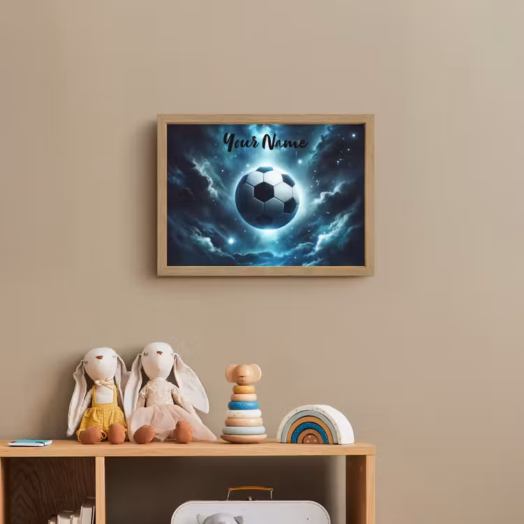 Voetbal - Galaxy - Ruimte - Sport - Blauw Light Box met batterij (Wandlamp kind) middel -sfeer2_kind