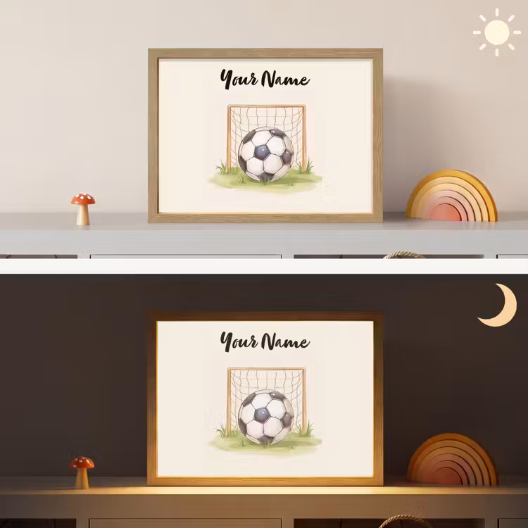 Voetbal - Goal - Gras - Beige Light Box met batterij (Wandlamp kind) middel -sfeer3_kind