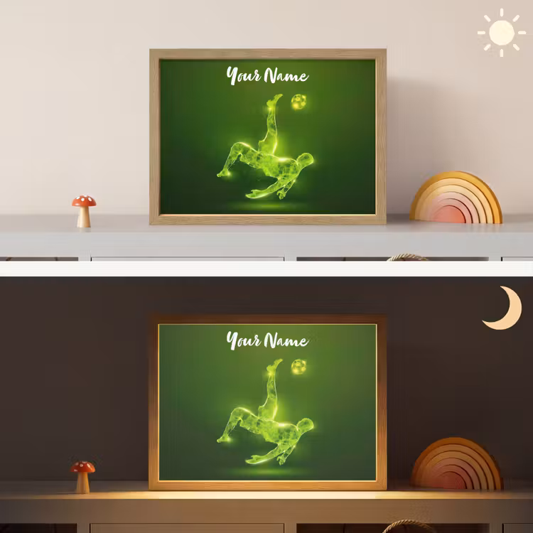 Voetbal - Groen - Omhaal Light Box met batterij (Wandlamp kind) middel -sfeer3_kind