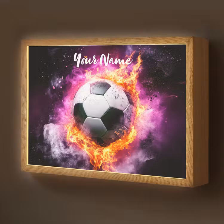 Voetbal - Roze - Vuur Light Box met batterij (Wandlamp kind) middel -z3d_website