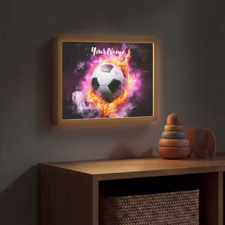 Voetbal - Roze - Vuur Light Box met batterij (Wandlamp kind) middel -sfeer5_kind
