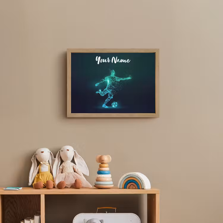 Voetballer - Trap - Blauw - Digitaal Light Box met batterij (Wandlamp kind) middel -sfeer2_kind
