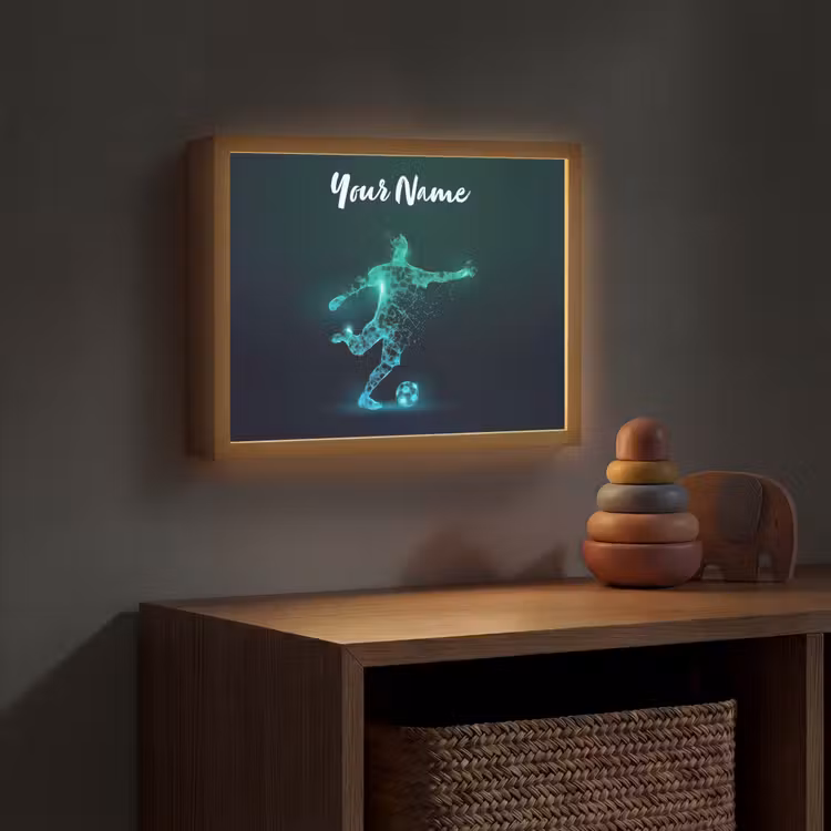 Voetballer - Trap - Blauw - Digitaal Light Box met batterij (Wandlamp kind) middel -sfeer5_kind