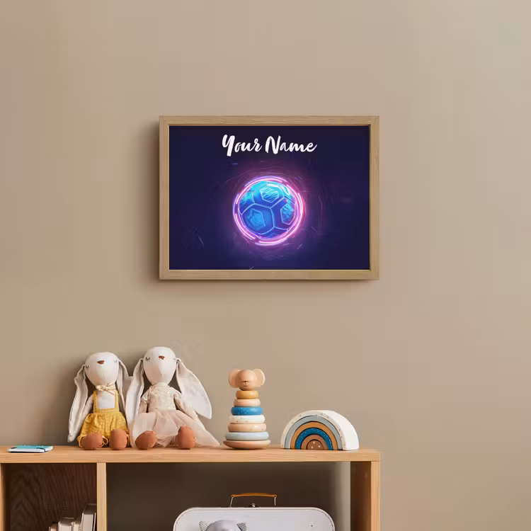 Voetbal - Sport - Blauw - Paars Light Box met batterij (Wandlamp kind) middel -sfeer2_kind