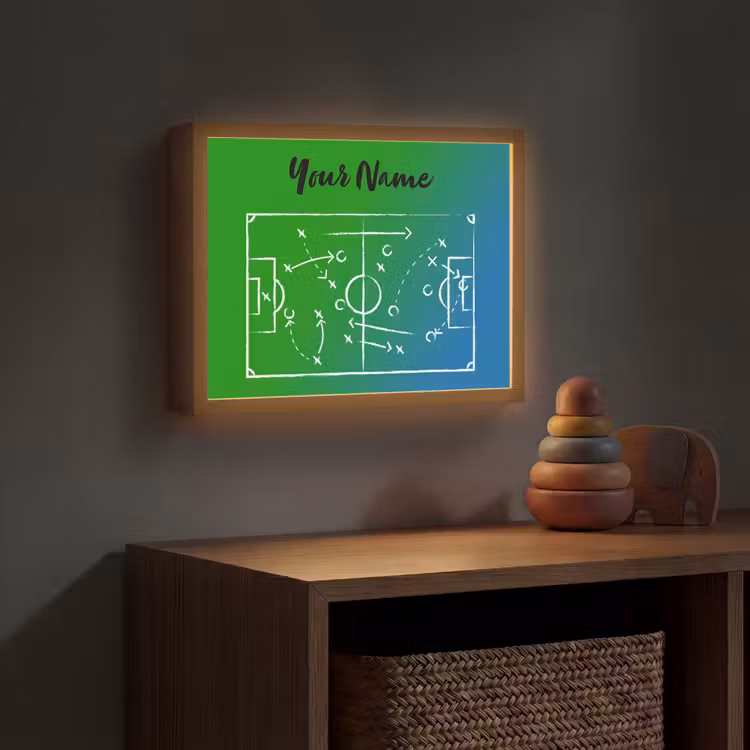 Voetbal - Tactiek - Spel - Groen - Blauw Light Box met batterij (Wandlamp kind) middel -sfeer5_kind