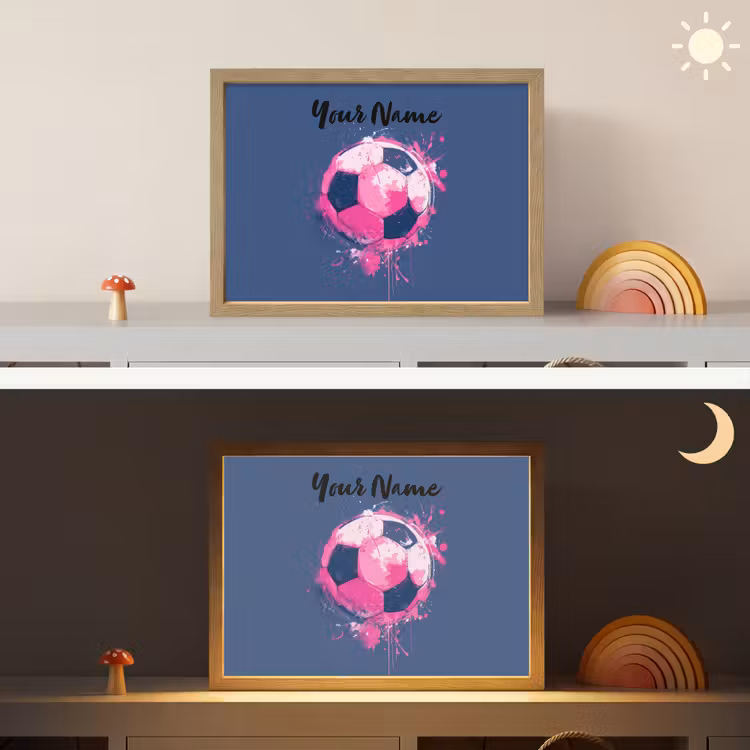 Voetbalvibes - Verf - Roze - Blauw Light Box met batterij (Wandlamp kind) middel -sfeer3_kind
