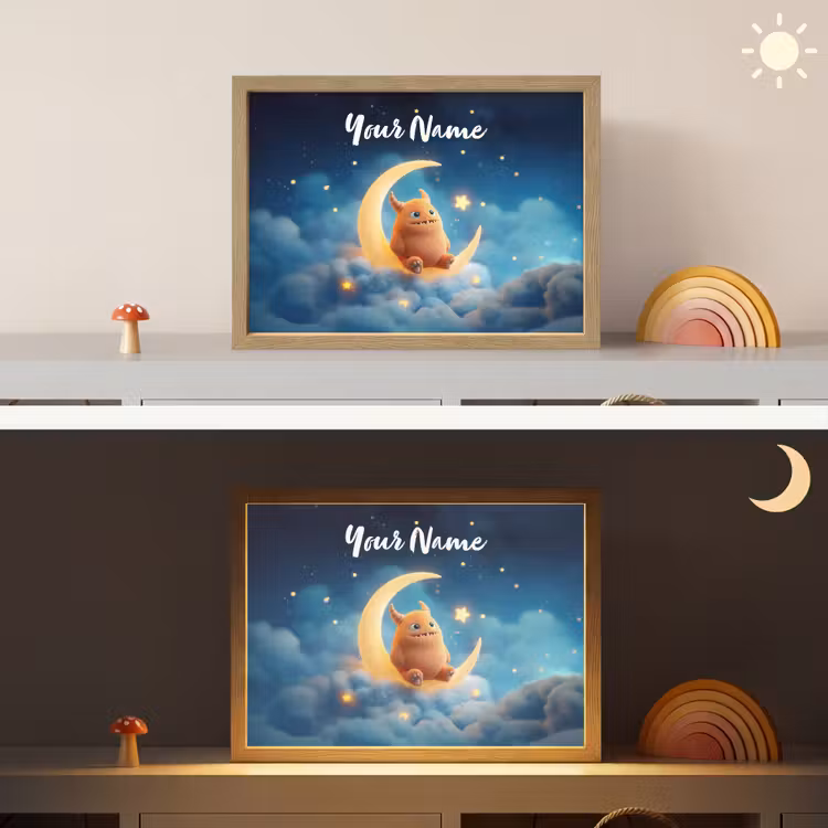 Knuffel - Monster - Maan - Wolken Light Box met batterij (Wandlamp kind) middel -sfeer3_kind