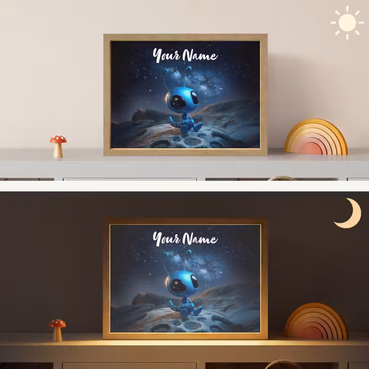 Ruimtewezen - Blauw - Galaxy Light Box met batterij (Wandlamp kind) middel -sfeer3_kind