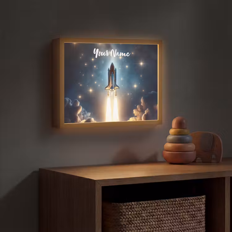 Ruimtevaart - Raket - Space - Sterren Light Box met batterij (Wandlamp kind) middel -sfeer5_kind