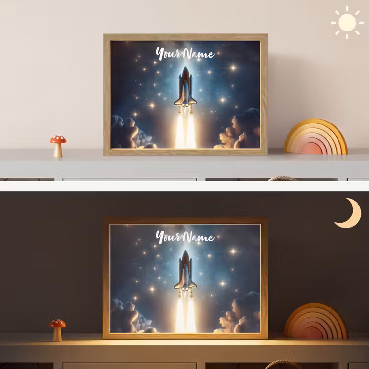 Ruimtevaart - Raket - Space - Sterren Light Box met batterij (Wandlamp kind) middel -sfeer3_kind