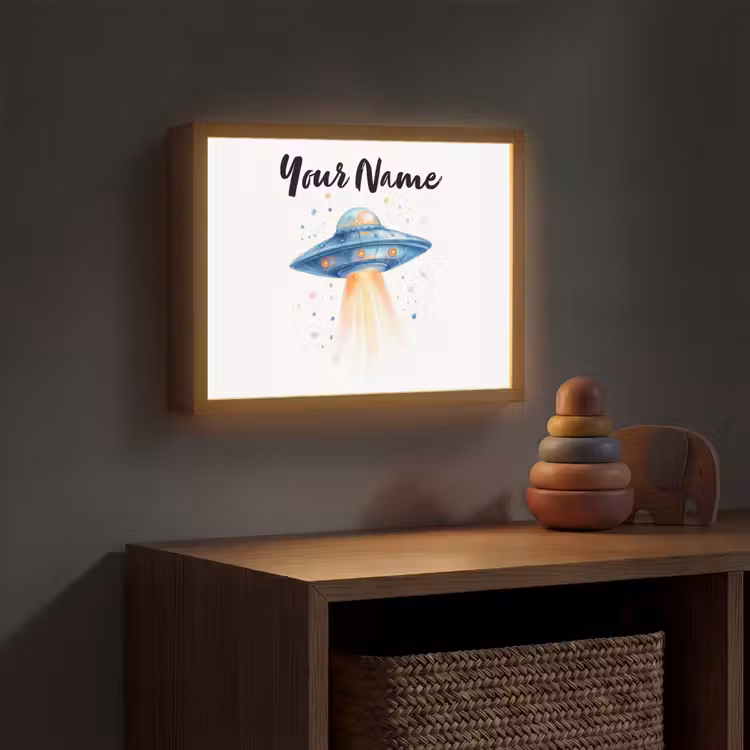 Ruimte - Ufo - Sterren Light Box met batterij (Wandlamp kind) middel -sfeer5_kind
