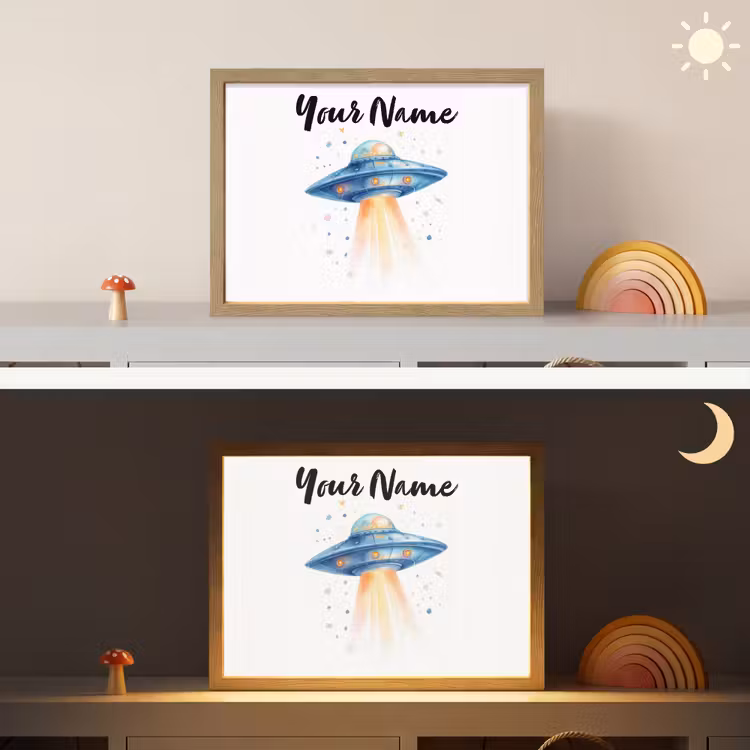 Ruimte - Ufo - Sterren Light Box met batterij (Wandlamp kind) middel -sfeer3_kind