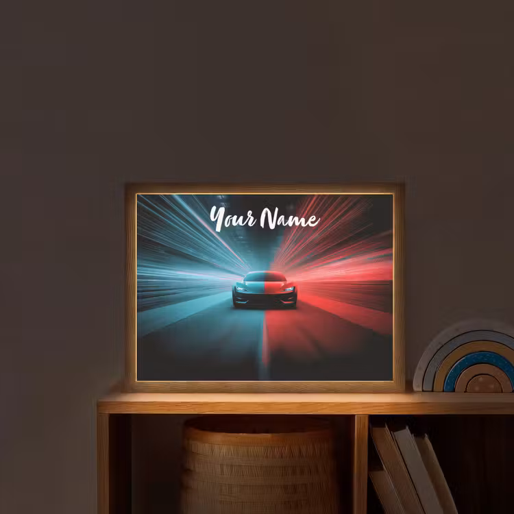 Sportauto - Blauw - Neon - Stad Light Box met batterij (Wandlamp kind) middel -sfeer1_kind