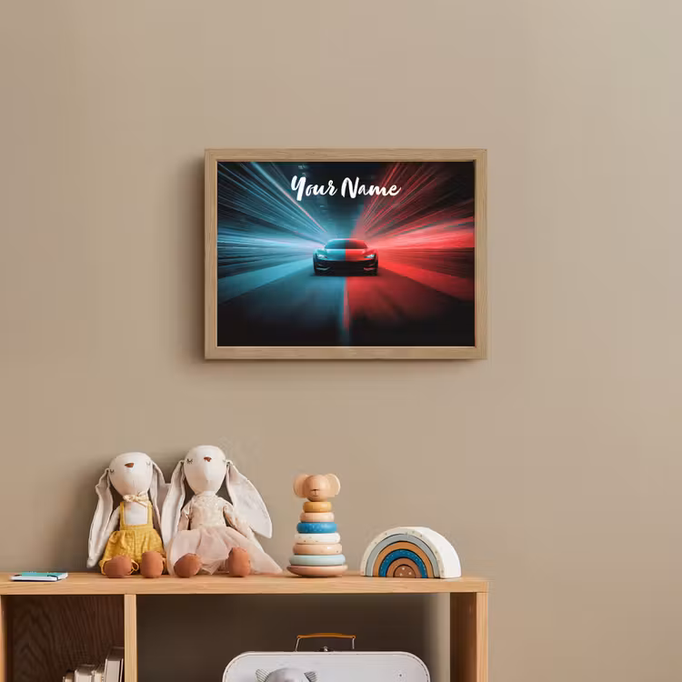Sportauto - Blauw - Neon - Stad Light Box met batterij (Wandlamp kind) middel -sfeer2_kind