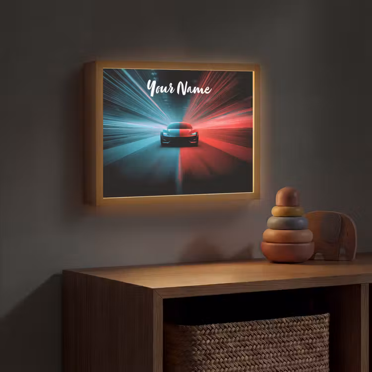 Sportauto - Blauw - Neon - Stad Light Box met batterij (Wandlamp kind) middel -sfeer5_kind