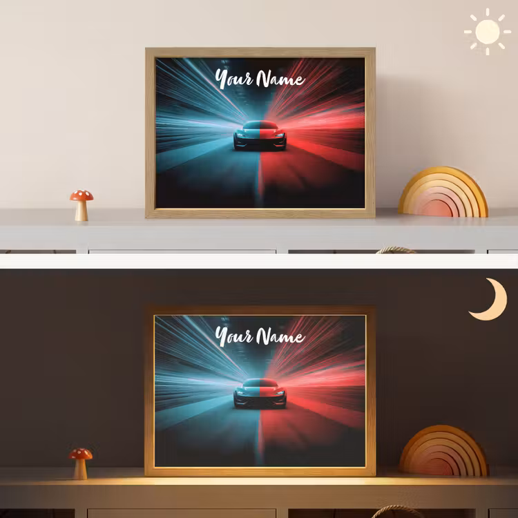 Sportauto - Blauw - Neon - Stad Light Box met batterij (Wandlamp kind) middel -sfeer3_kind